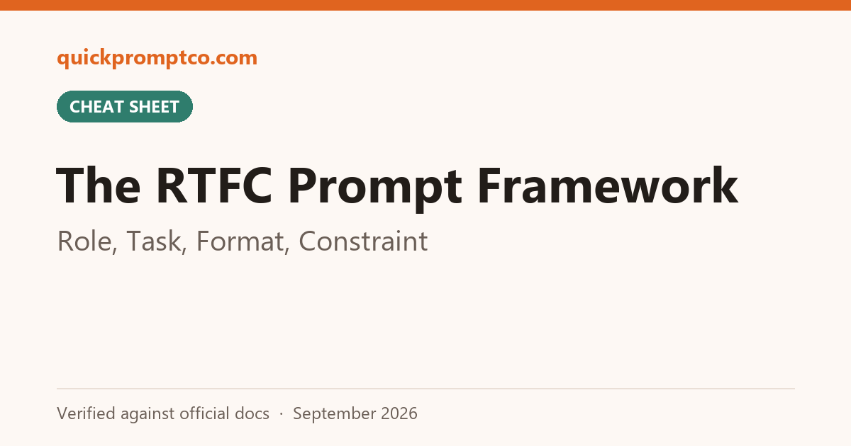 The RTFC Prompt Framework: Role, Task, Format, Constraint (1-Page Manual)