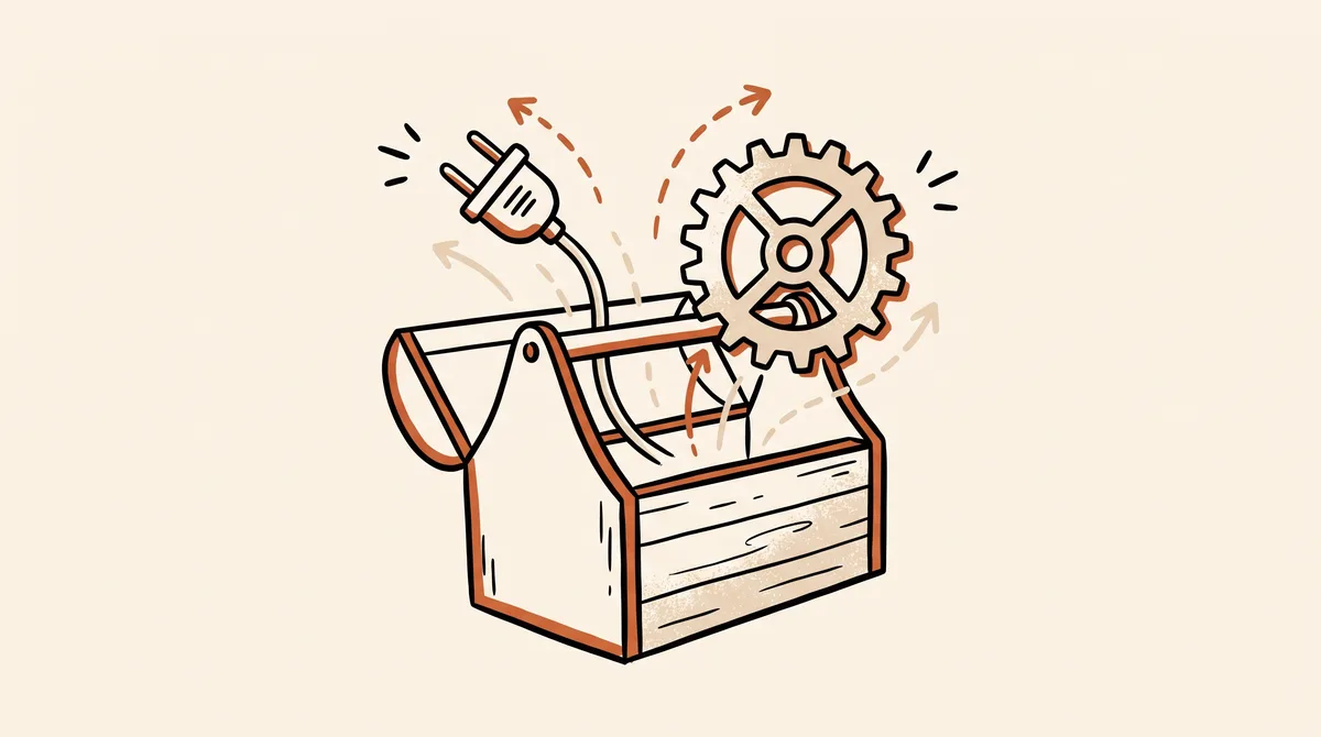 Open toolbox with a plug and a gear springing out of it